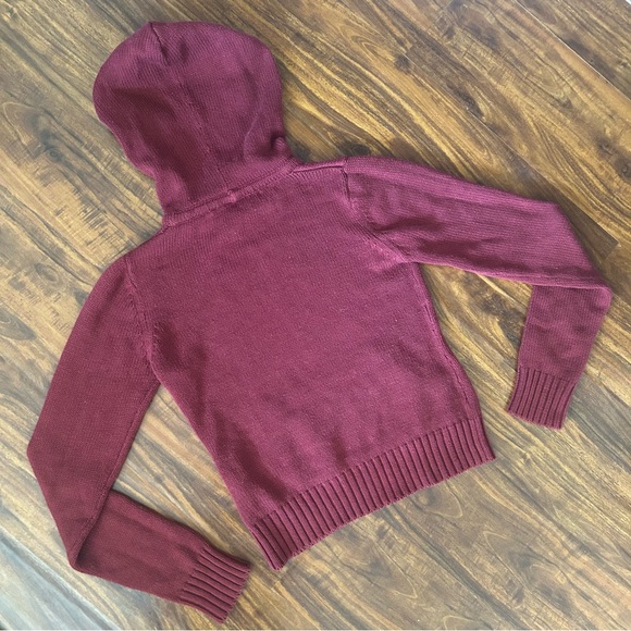 LF Burgundy Maroon Oxblood Red Knit Hoodie - Picture 2 of 16